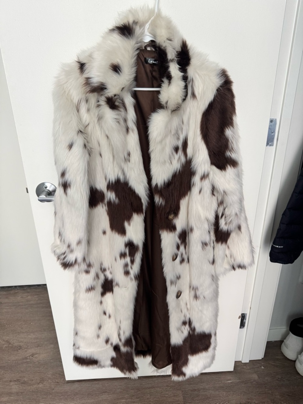 Lulu's White and Brown Faux Fur Long Coat